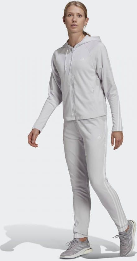Adidas Performance fleece joggingpak lichtgrijs/wit online kopen