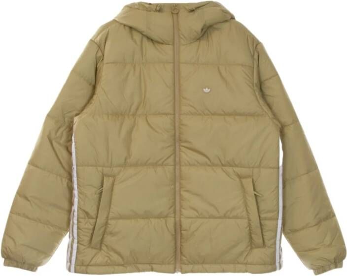 Gewatteerde jas met 3 Stripes en capuchon in beige Neutraal online kopen