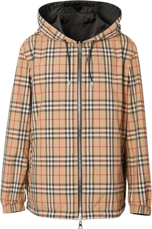 Burberry Stretton Reversible Hooded Checked Jacket , Beige, Heren online kopen