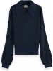 Scotch and Soda Truien Lurex Ribbed Slim Fit Polo Sweater Blauw online kopen