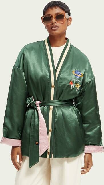 Scotch & Soda Omkeerbaar bomberjack in kimono stijl met borduursels online kopen