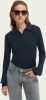 Scotch and Soda Truien Lurex Ribbed Slim Fit Polo Sweater Blauw online kopen